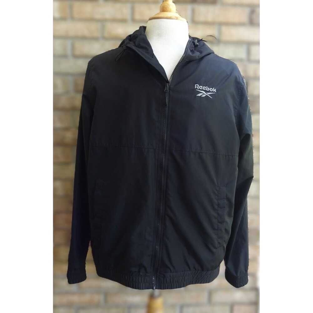 Reebok Black Vintage 90s Y2K Hooded Windbreaker Jacket - Men's Size Large